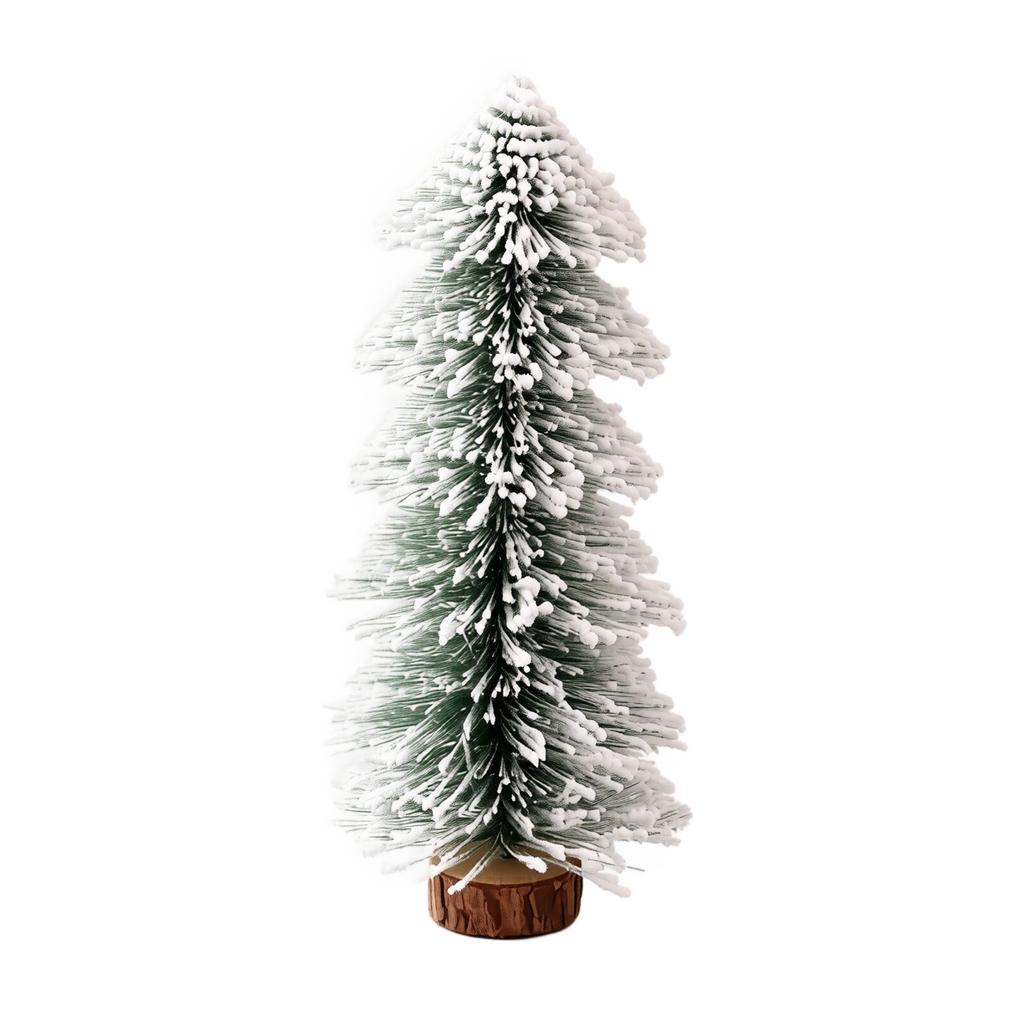 Tabletop Flocked Artificial Cedar Christmas Tree, Tower-Shaped Tree with Needles and Wooden Base