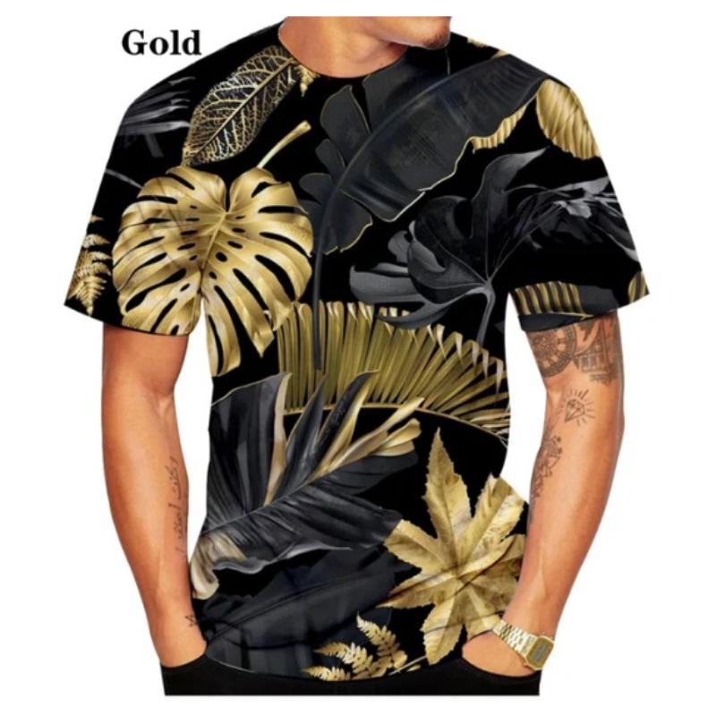 Men s 3D Printed T-Shirt Hawaiian Sleeve Palm Tree Pattern Print Short Sleeve O-Neck Pullover Casual Top S