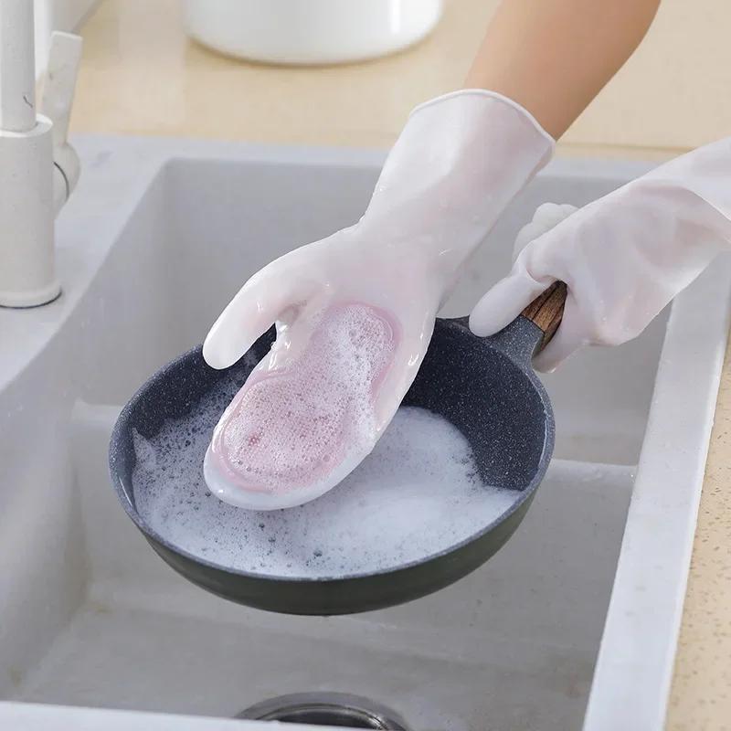 Multi-Purpose Silicone Cleaning Gloves with Scrubber – Dishwashing, Kitchen & Bathroom Use, Non-Slip, Waterproof, Easy Clean
