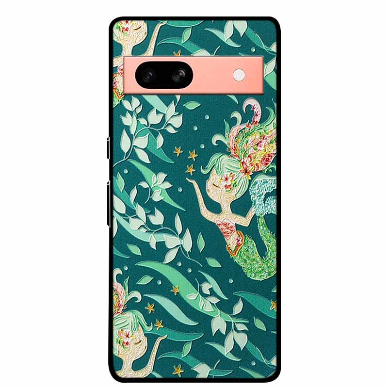 3D Flowers Case For Google Pixel 7a 5G Case Emboss Relief Floral Black Silicone Soft Back Covers For Google Pixel 7a Case Fundas