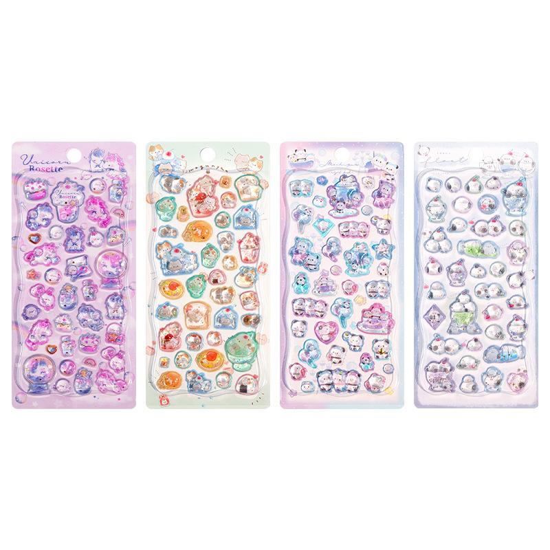 New 4pcs3D Japanese relief 3D crystal sticker unicorn sparrow children's girl handmade sticker