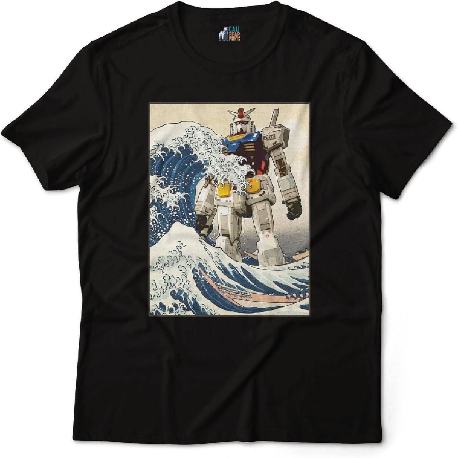 

Calibear Prints Gundam RX-78-2 Mobile Suit in The Great Wave Off Kanagawa Mecha Anime Graphic Art T-Shirt XXXXXL різнокольоровий