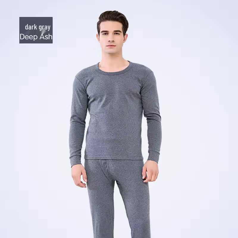 Men's Fleece-Lined Warm Underwear Set: Cotton Sweater Base Layer & Thick Trousers for Autumn/Winter
