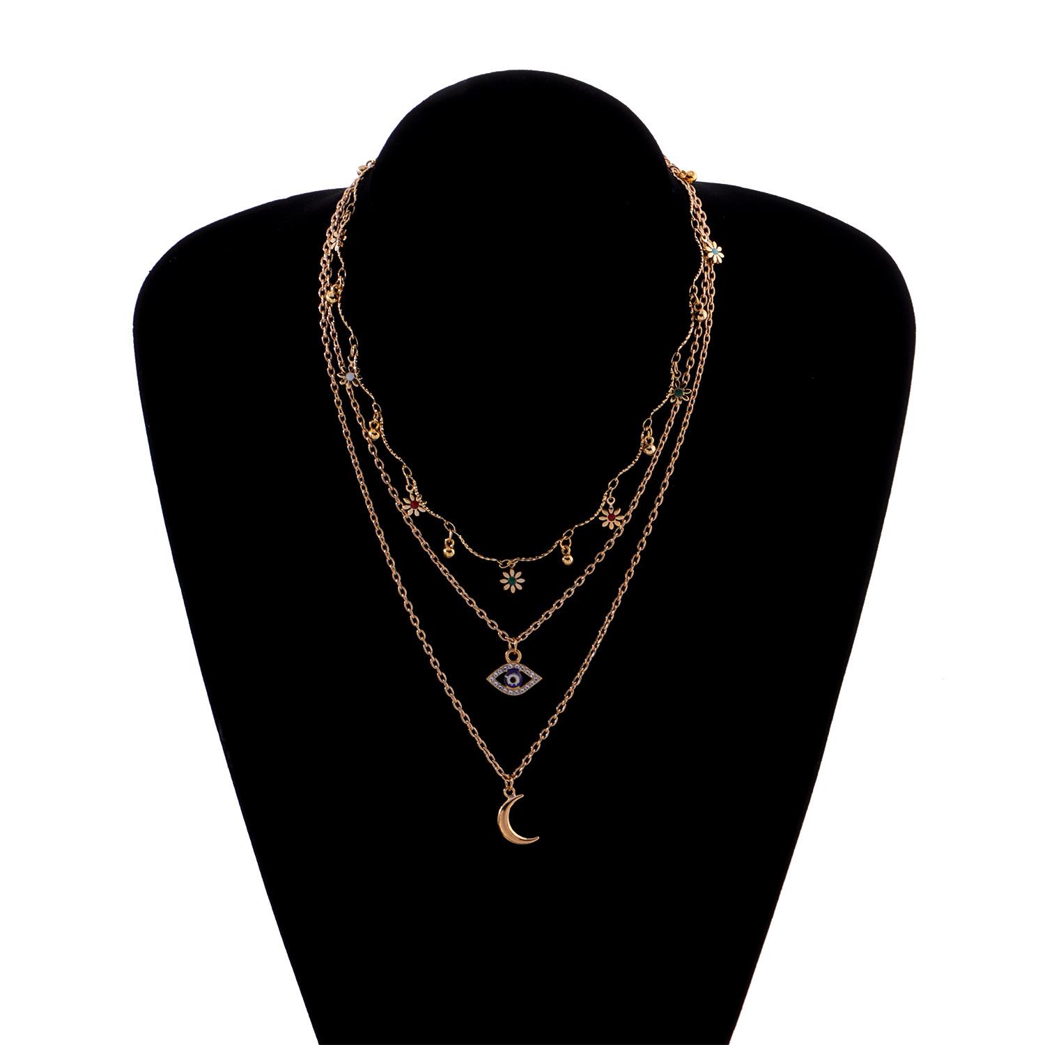 

Accessories, curved pipes full of diamond eyes, crescent pendants, necklaces, hot-selling trendy flower personalized items золотой