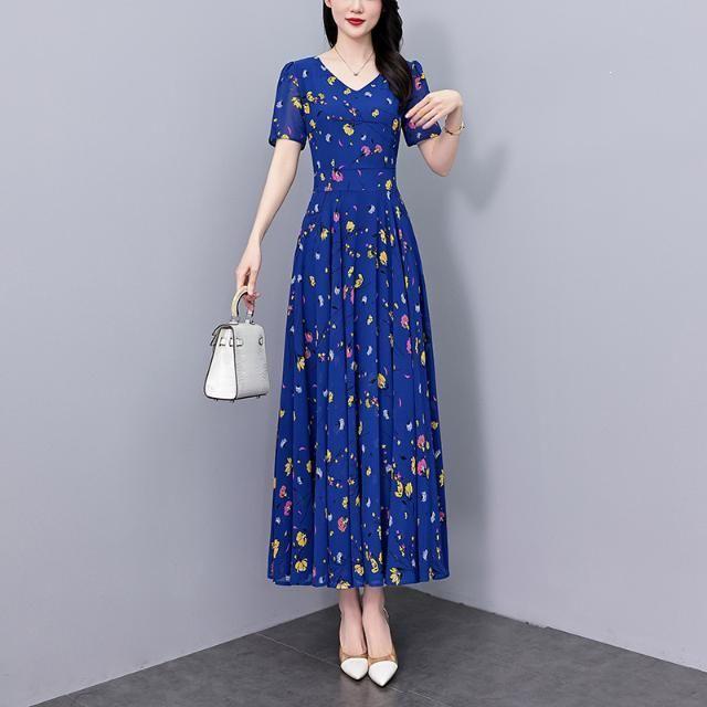 Plus Size Slimming Polyester Dress for Middle-aged Women - Summer Style, Chubby MM Fit