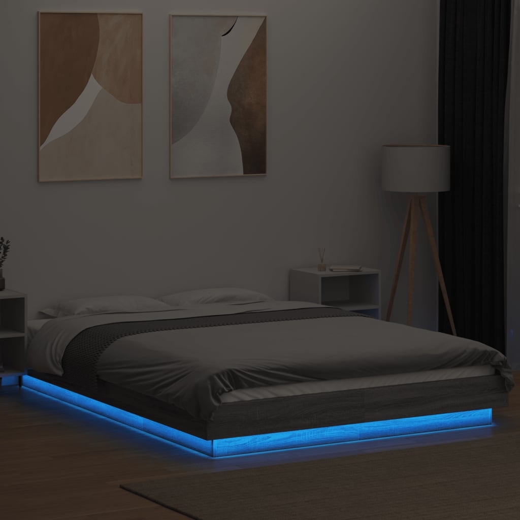 LED Bed Frame in Grey Sonoma 140x200 cm Engineered Wood