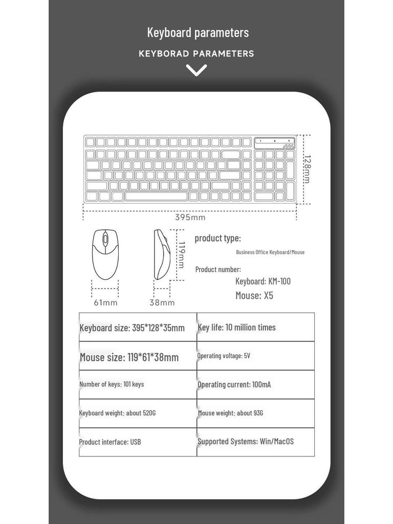 Mengzu Silent Wired Gaming Keyboard & Mouse Set - Mechanical Feel & Membrane for Office & E-sports