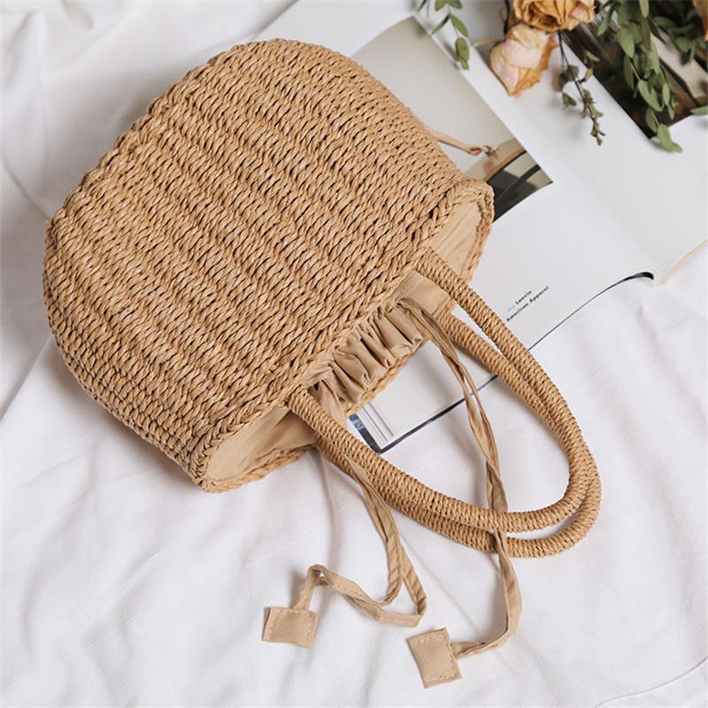 

Простые соломенные сумки ручной работы в богемном стиле для женщин, пляжные сумки, летняя модная сумка-ведро, кошельки, сумки-тоуты 20x13x19cm