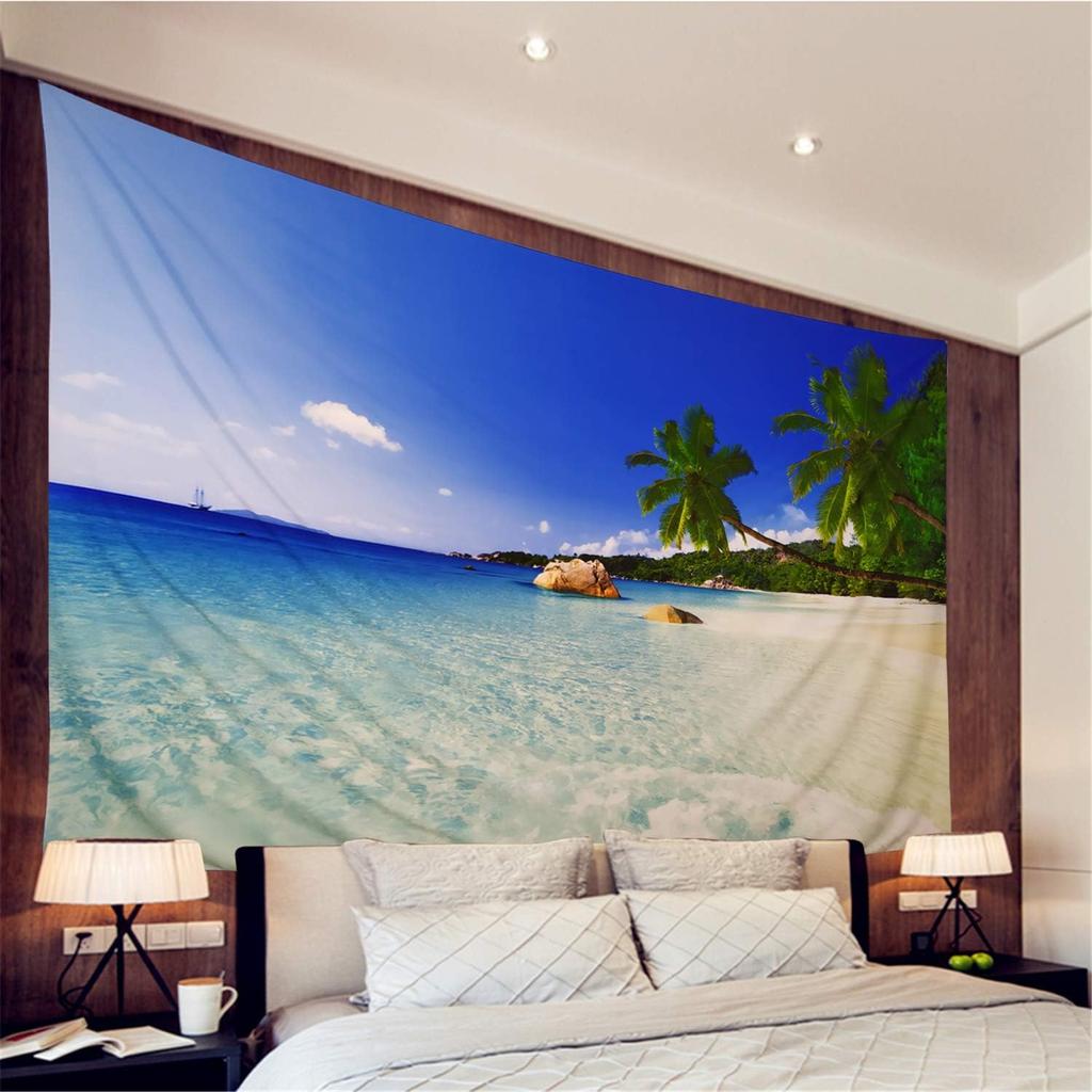 Racunbula Ocean Beach Tapestry Wall Hanging Tropic Paradise Beach Tapestry Coconut Tree Tapestries Hippie Bohemian Tapestries Palm Tree Wall Art