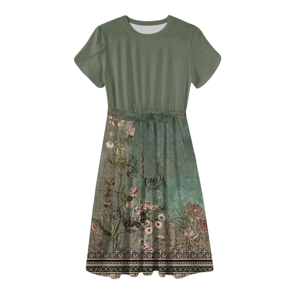 Women's Casual Cute Pattern Print Round Neck Midi Dress Basic Classic Outdoor Everyday Short Sleeve Loose Dress