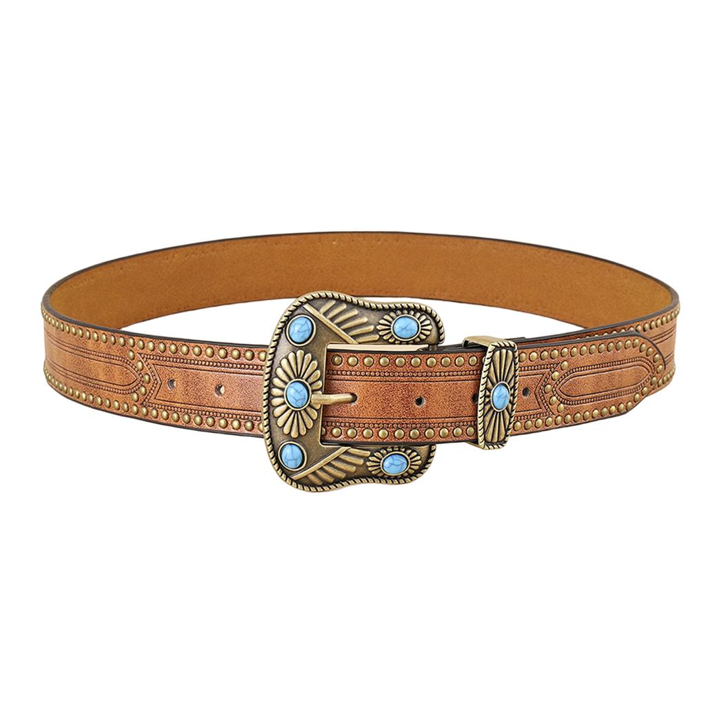 Ceinture Cowboy En Cuir Sculpté - Style Western Rétro, Boucle Carrée, Réglable, Pour Homme Et Femme