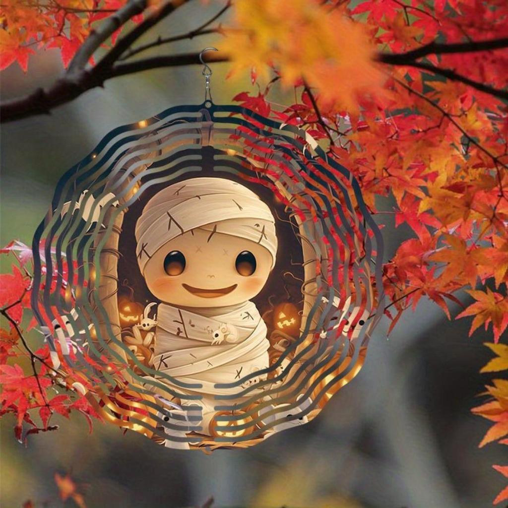 Halloween Mummy Wind Spinner Metal Hanging Decor for Outdoor Garden Yard Party No Power Needed Cute Bandaged Design Festive Ambiance