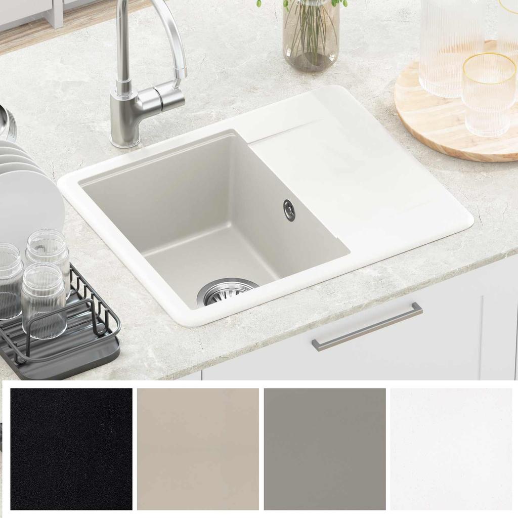 White Kitchen Sink 560 X 460 Mm Made of 80percent Quartz and 20percent Resin