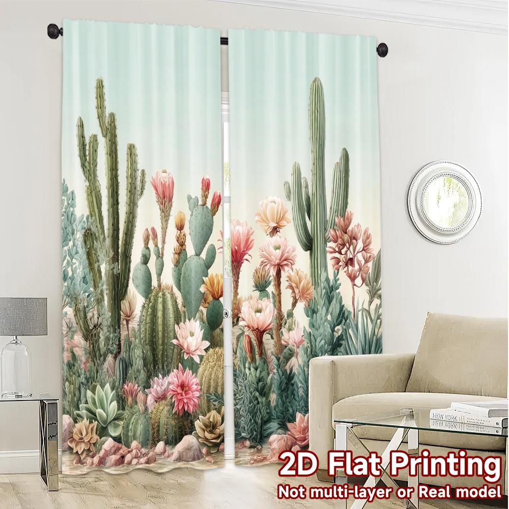 2pcs, 2D FLAT PRINTING Curtains (Without Rod) Cactus Garden Modern Curtain Fabric Prints Light Filtering Curtains Decorations