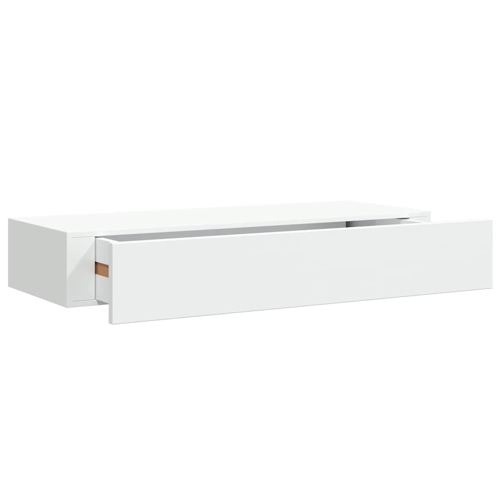 Mensola a Muro con Cassetto Bianca 60 x 23.5 x 10 cm MDF
