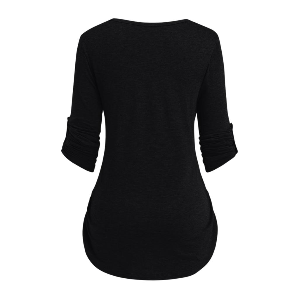 Women's Casual Solid-color Round-neck Long-sleeved Button Pullover