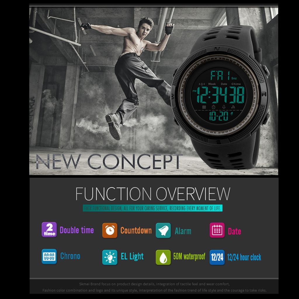   Men Sports Watches Countdown Double Time Watch Alarm Chronograph Digital Wristwatches 50M Waterproof Relogio Masculino