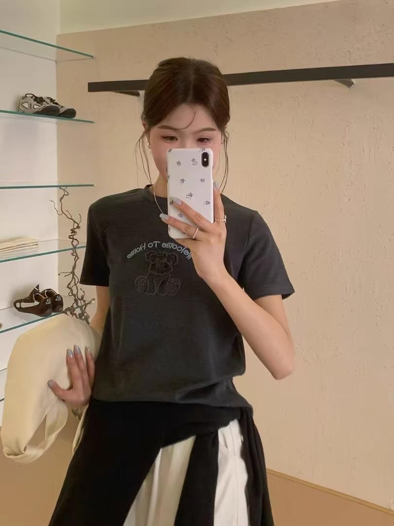 

Spring/Summer 2025 Korean Cartoon Bear Embroidered Loose Short Sleeve T-Shirt for Women XL