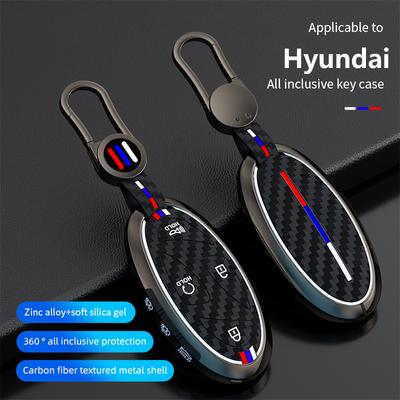 Capa de Chaveiro de Liga de Zinco + Silicone com 5 ou 7 Botões para Hyundai Kona Ev Grandeur GN7 IONIQ 6 2023 2024 Concha Protetora para Chave Remota