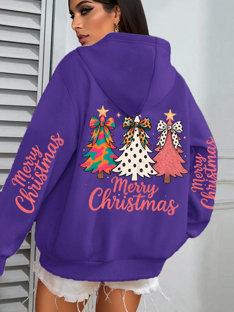Colorful Bow Tree Print Women's Christmas Hoodie Sweatshirt
