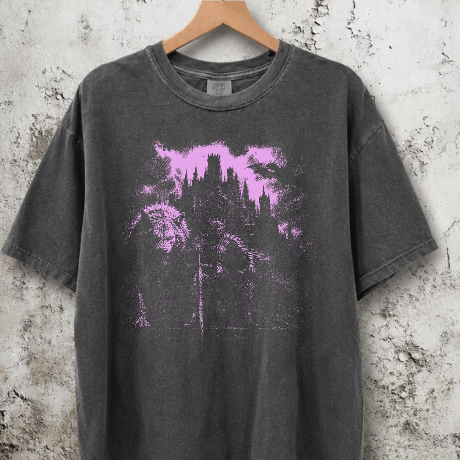 Y2K Dark Fantasy Knight Shirt, Vintage Gothic Warrior Graphic Tee, Medieval Grunge Aesthetic, Gothic Knight Shirt L