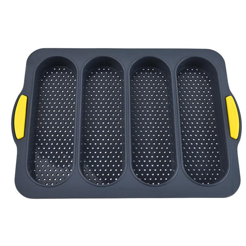 LMETJMA Silicone Loaf Pan Non-stick 4 Holes Baguette Pan Bread Baking Pan French Bread Baking Pan for Baguettes Hotdog JT368
