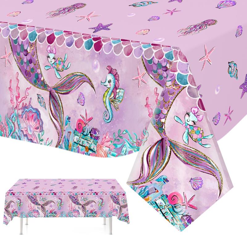 Little Mermaid Disposable Tablecloths Mermaid Birthday Party Decor 1st Birthday Girl Under the Sea Party Supplies Baby Shower
