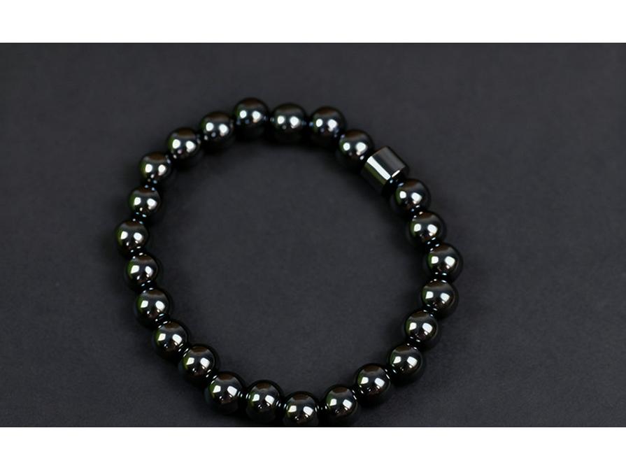 Ručně tkaný náramek z hematitu a černého žlučového kamene s korálky