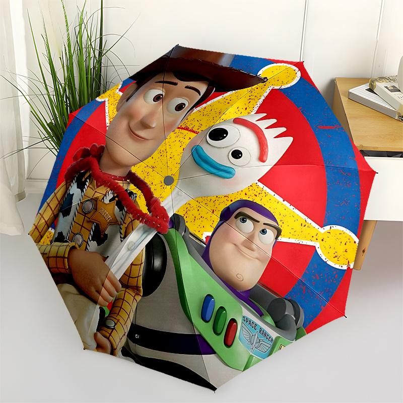 

1 Auto Open Toy Story Woody Forky Buzz Lightyear Themed Colorful 8-rib Portable Umbrella for Men and Women, A Compact Commuting Companion Su