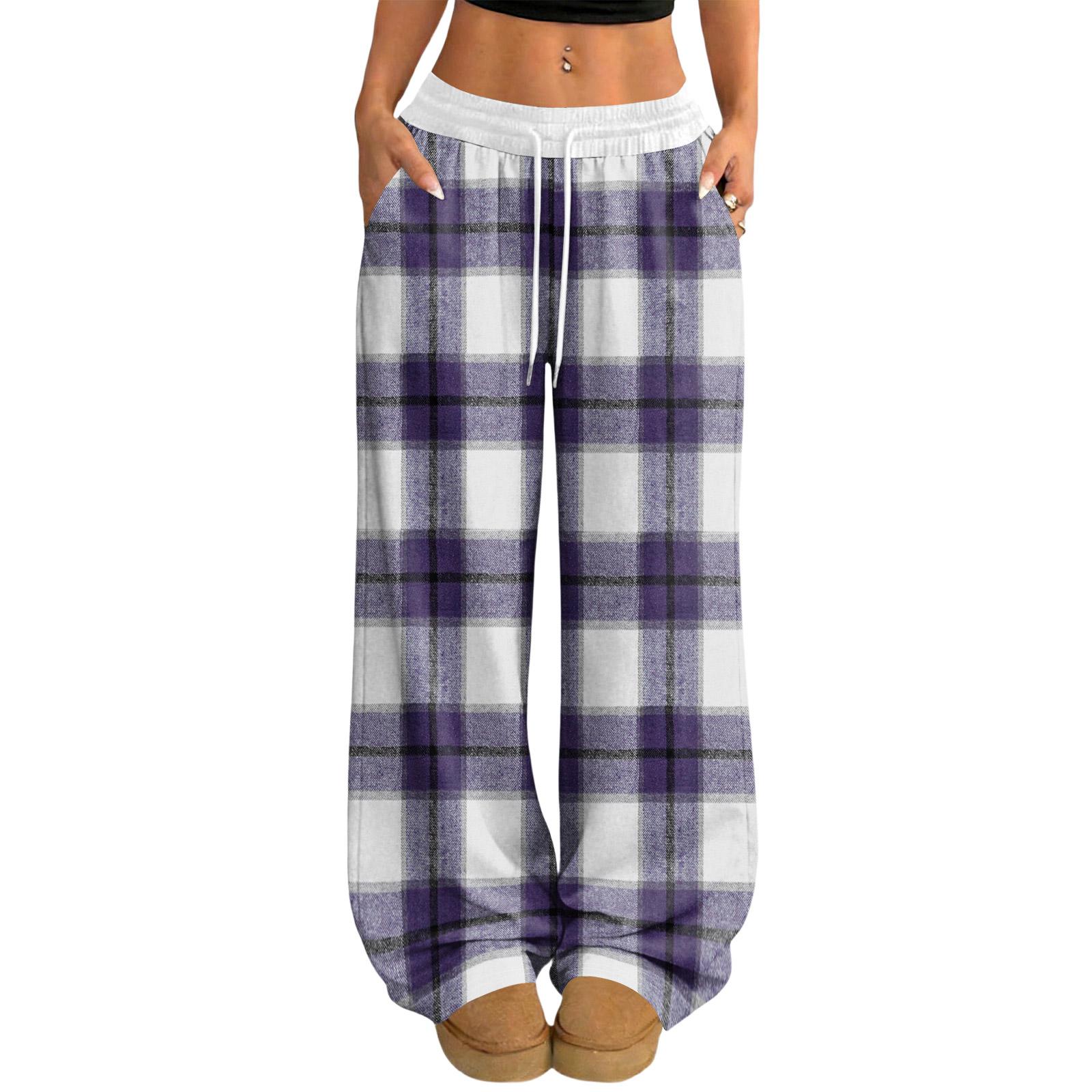 

Women s Casual And Fashionable Elastic Waist Loose Wide Leg Pants L фіолетовий