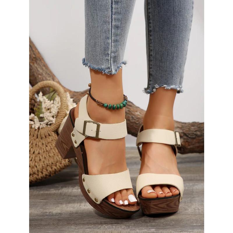 Women's Summer New High Heel Sandals One Line with Fish Mouth Sandals Leather Buckle High Heel Casual Sandals