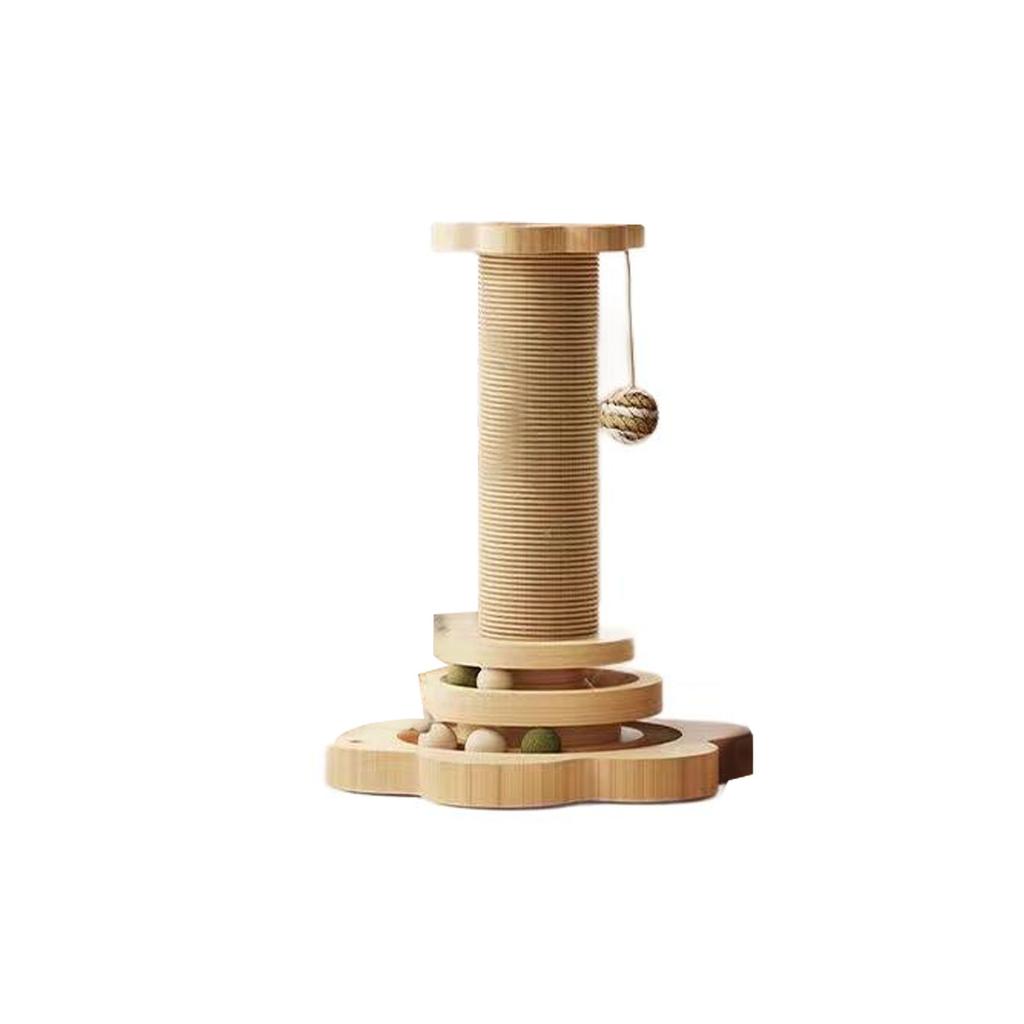 Cat Scratching Post Wood Waterproofing Base Tall Cat Scratcher Tree Tower with Cat Toy and Interactive