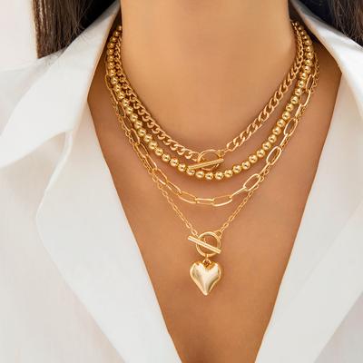 Ins Style Simple Beaded Set Necklace Female, Sweet and Cool Geometric OT Buckle Short Love Necklace Jewelry
