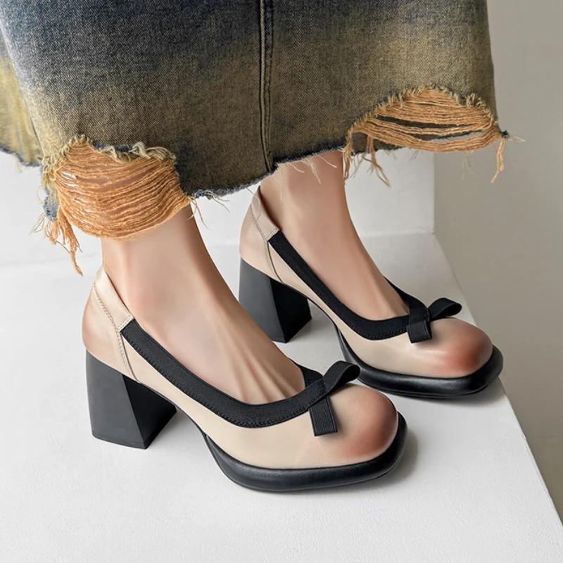 Bow Women High Heels Mary Jane Shoes Platform Sandals 2025 Designer Summer Chunky Lolita Shoes Dress Sexy Leather Pumps Mujer
