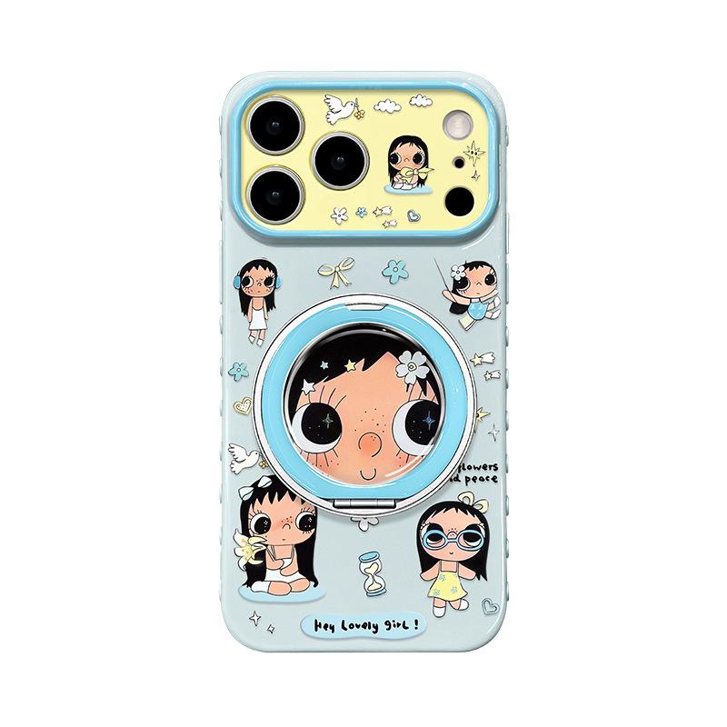 Applicable to 17promax iPhone case 15 cute cartoon 16 Xiaoyu rotating bracket iphone14 girl 13