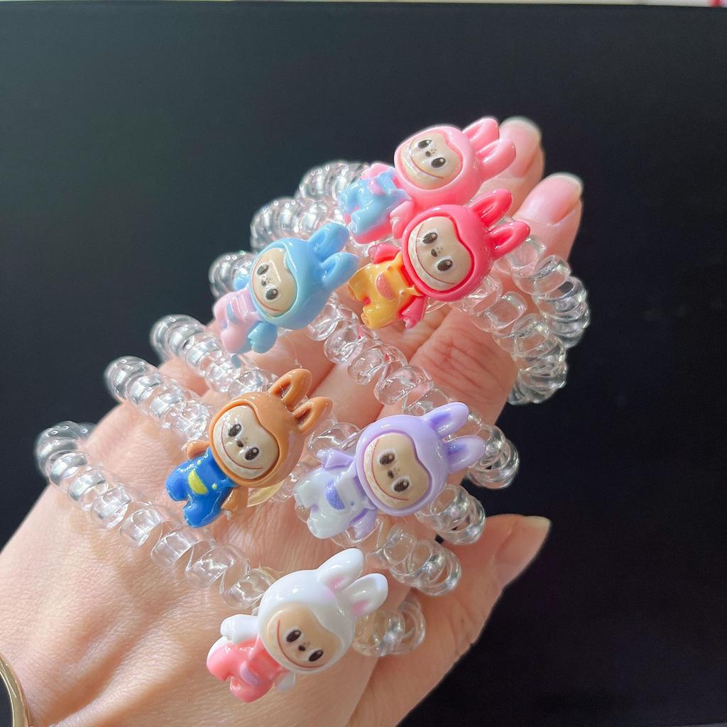 6 szt. Kreskówkowe gumki do włosów Labubu, urocze anime Labubu, damskie elastyczne gumki do włosów, akcesoria do włosów, kucyk, kawaii, dla dziewczynek, prezenty świąteczne