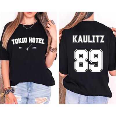 Tokio Hotel Baumwoll-T-Shirt Rockband Kaulitz Rückendruck Deutschland Sommer Kurzarm Schwarzes T-Shirt Damen Unifarben