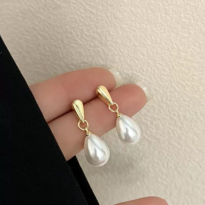 Pearl Water Drop Pendants Hanging Earrings for Women Double-layers Waterdrop Geometry Statement Trend Dangle Earring