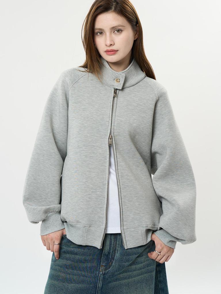 Louvre Spring Retro Stand Collar Zip Sweatshirt - Soft Loose Jacket for Women
