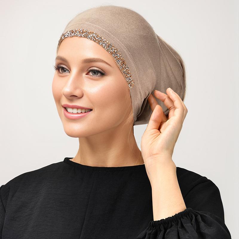 Modal Cotton Diamonds Undercap Stretchy Hijab Plain Soft Bonnet Muslim Women Elastic Inner Hijab Turban Islam Underscarf