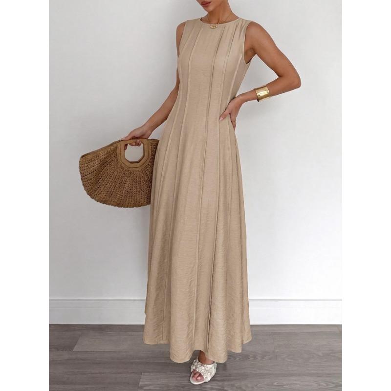 Women Solid Color Sleeveless High Waist A Line Long Commute Dress