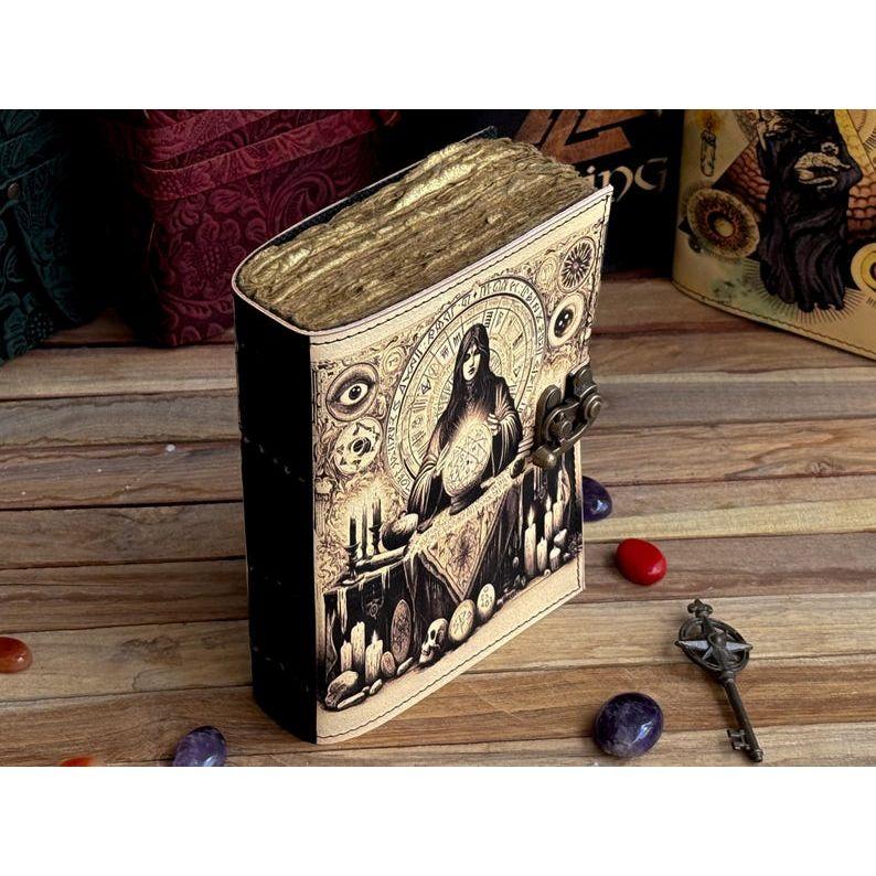 Handmade leather journal Blank Spell grimoire notebook third eye journal Antique Wiccan witch Notebook traveling sketchbook