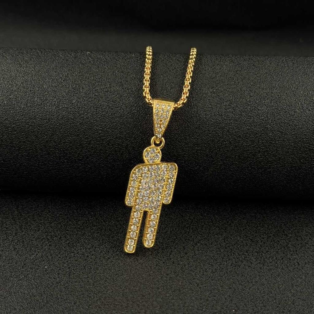 Kreative Billie Eilish Stil Kleiner Mann Anhänger Halskette - Mit Diamanten besetzte Hip Hop Streetwear Kette für Damen