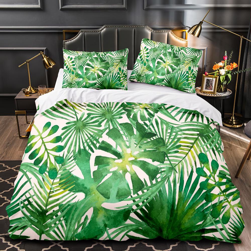 Green Leaves Tropical Povlak na přikrývku Set Queen Povlečení Full Queen Leaves Povlak na přikrývku King Size 2/3ks Polyesterový povlak na přikrývku