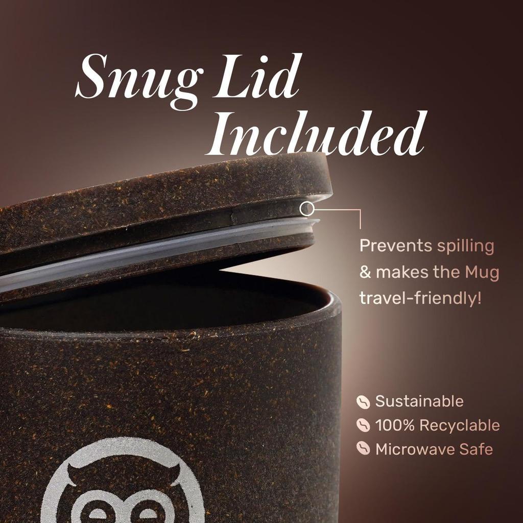 Coffee Mug with Lid | Crafted from Used Coffee Grounds | Eco-Friendly & Sustainable Cup | Microwave Safe | Spill Proof | Travel Friendly | Office