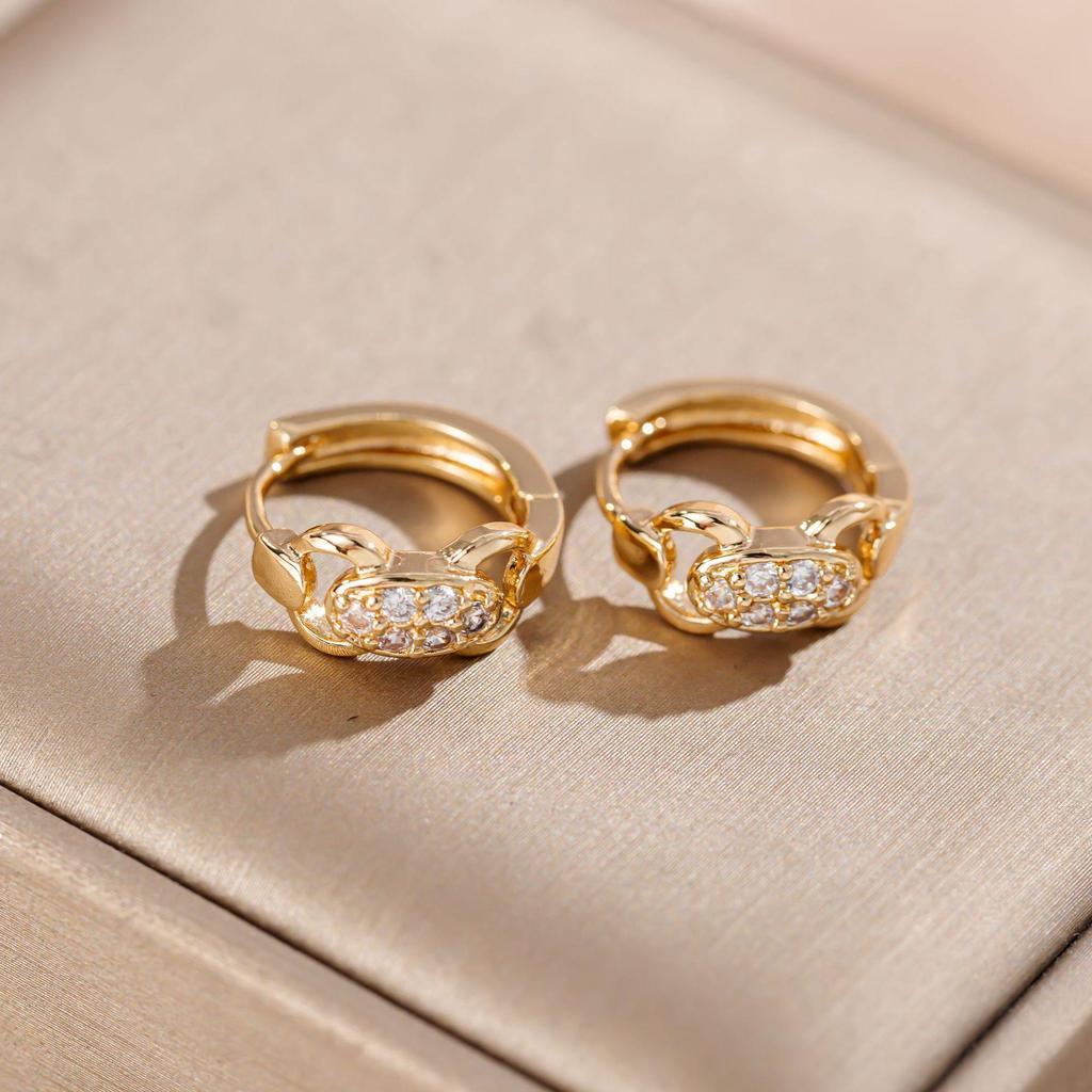 Double Hole Zircon Stud Earrings with Ear Cuff Jewelry