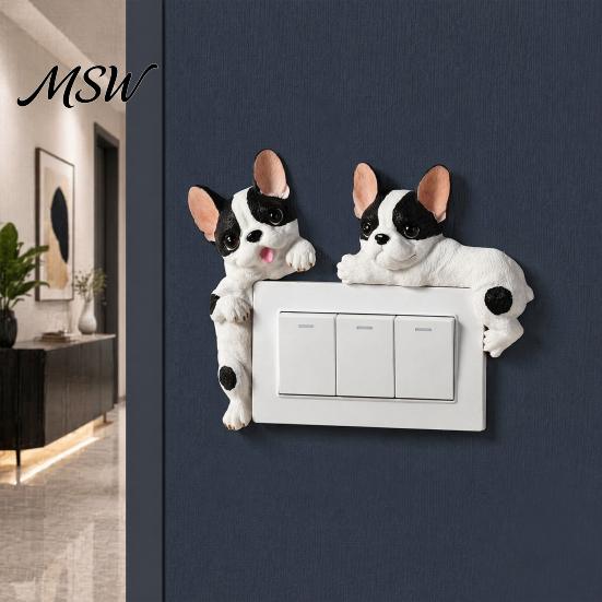 Frenchie Wall Art Decal 3D French Bulldog Resin Light Switch Cover, Cute Cartoon Dog Socket Creative Ornament Decor, Self-Adhesive Animal Plate