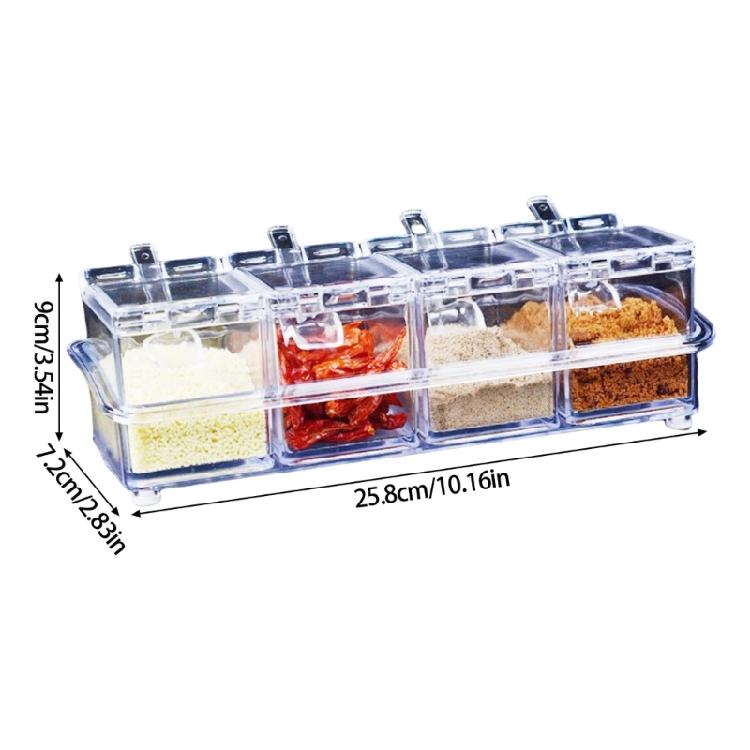 Hygienic 4 Unit Kitchen Case with Sealed Lid and Built In Scoops Delicate Box for Flour Sugar and Coffee Additives