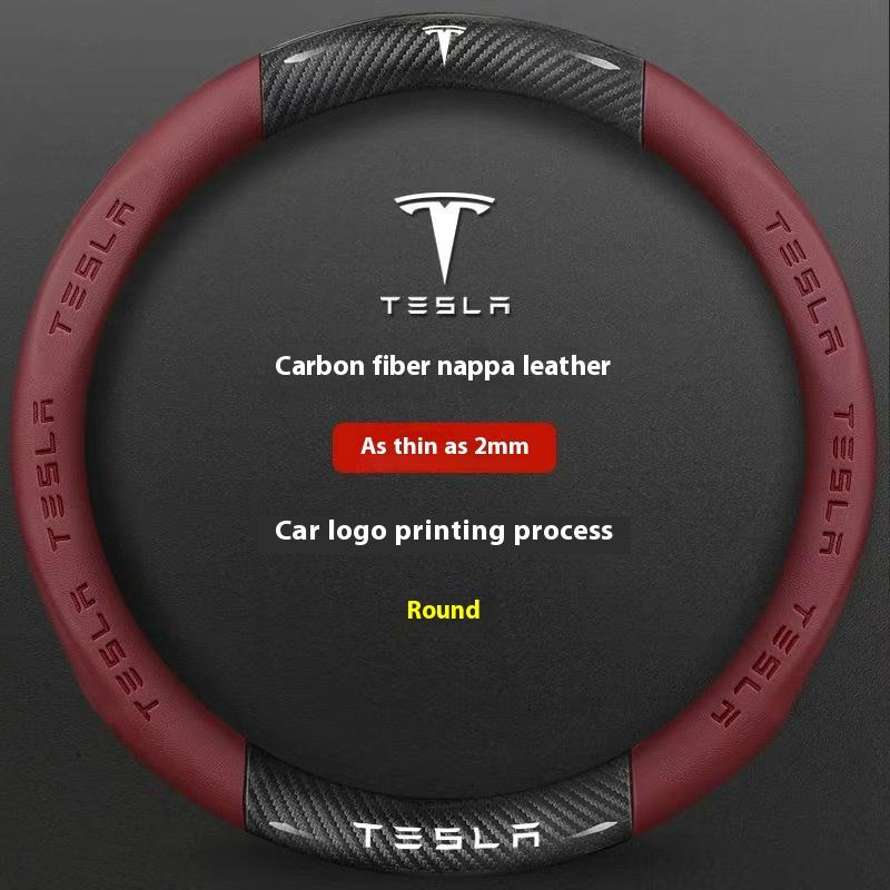 For Tesla Model 3 Model Y Model S Model X Roadster Carbon Fiber Suede Leather Anti-slip Car Steering Wheel Cover Accessories