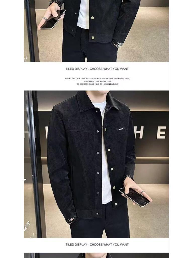 2025 Men's Suede Plush Lapel Jacket - Trendy Spring/Autumn Street Style, High-End & Versatile